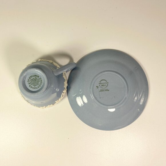 1950s Wedgwood Queensware Embossed Cream On Blue Creamer Sugar Bowl - Picture 14 of 16